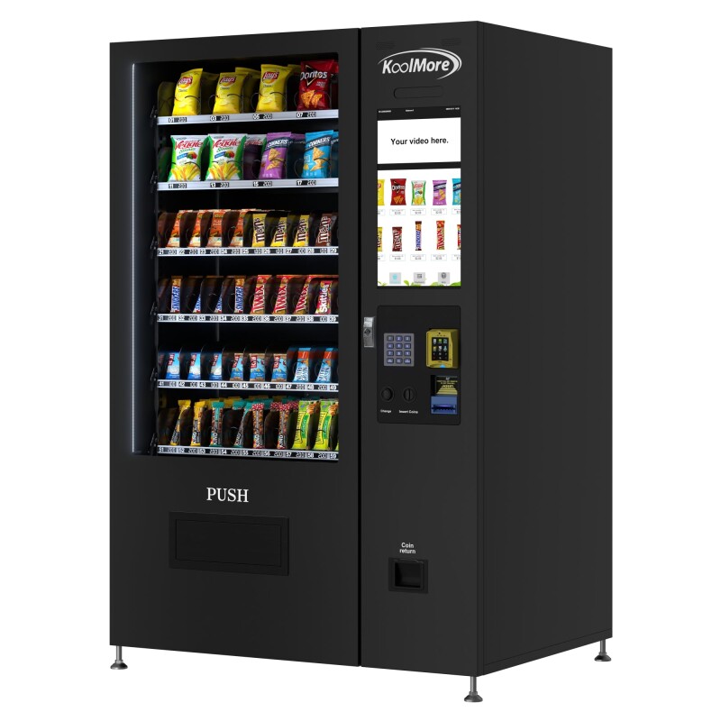 50 in. 60-Slot Snack Vending Machine with 22-inch Touch Screen, Credit Card Reader and Bill Acceptor in Black, Non-Refrigerated KMVMNT50BR