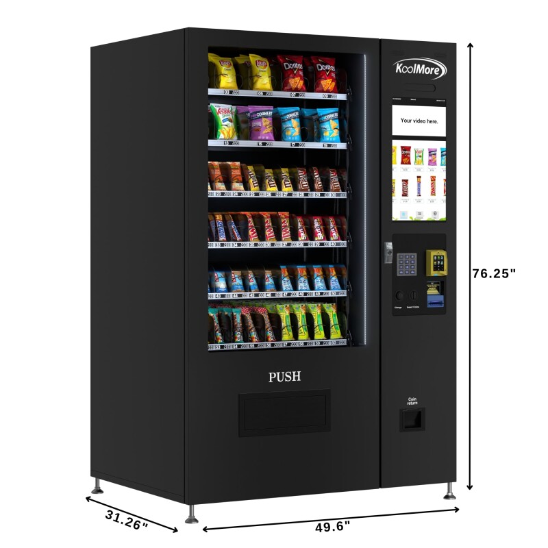 50 in. 60-Slot Snack Vending Machine with 22-inch Touch Screen, Credit Card Reader and Bill Acceptor in Black, Non-Refrigerated KMVMNT50BR