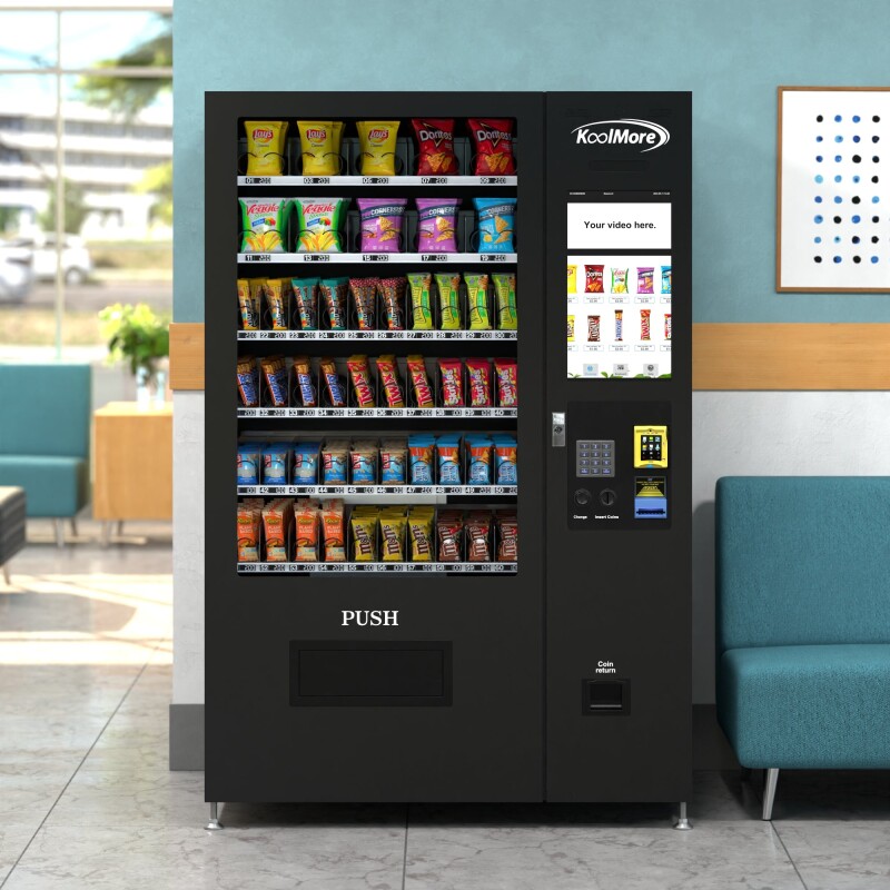 50 in. 60-Slot Snack Vending Machine with 22-inch Touch Screen, Credit Card Reader and Bill Acceptor in Black, Non-Refrigerated KMVMNT50BR