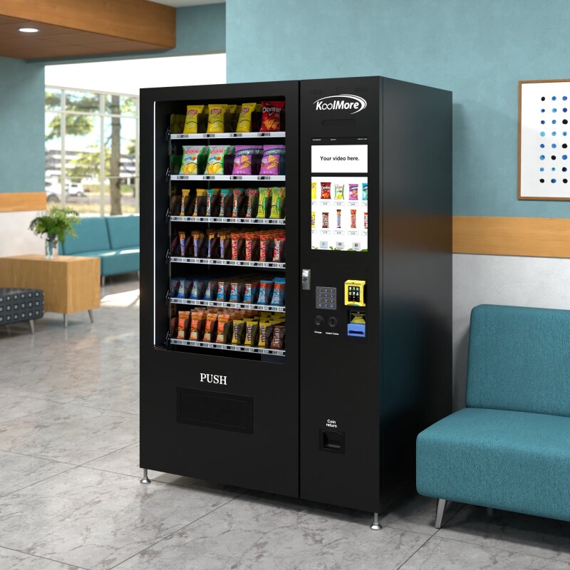 50 in. 60-Slot Snack Vending Machine with 22-inch Touch Screen, Credit Card Reader and Bill Acceptor in Black, Non-Refrigerated KMVMNT50BR