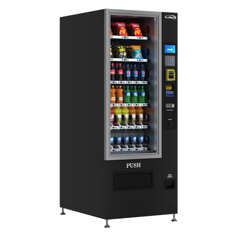 Refrigerated Snack and Drink Vending Machine with 36 Slots Featuring a Credit Card Reader and Coin/Bill Acceptor in Black KMVMR30BCR