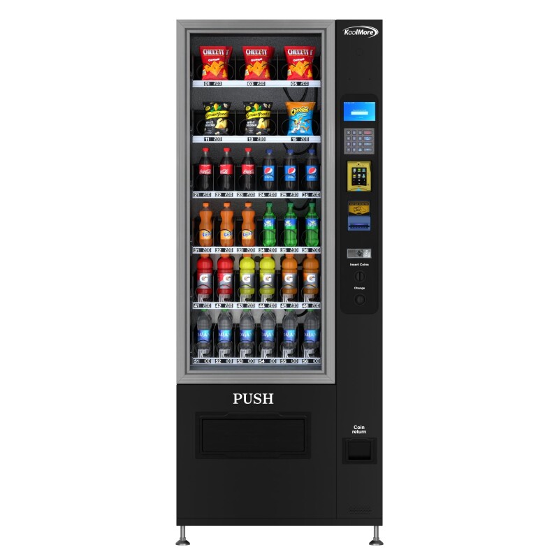 Refrigerated Snack and Drink Vending Machine with 36 Slots Featuring a Credit Card Reader and Coin/Bill Acceptor in Black KMVMR30BCR