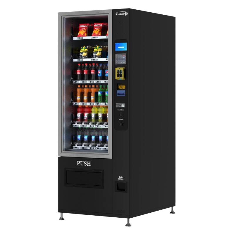 Refrigerated Snack and Drink Vending Machine with 36 Slots Featuring a Credit Card Reader and Coin/Bill Acceptor in Black KMVMR30BCR