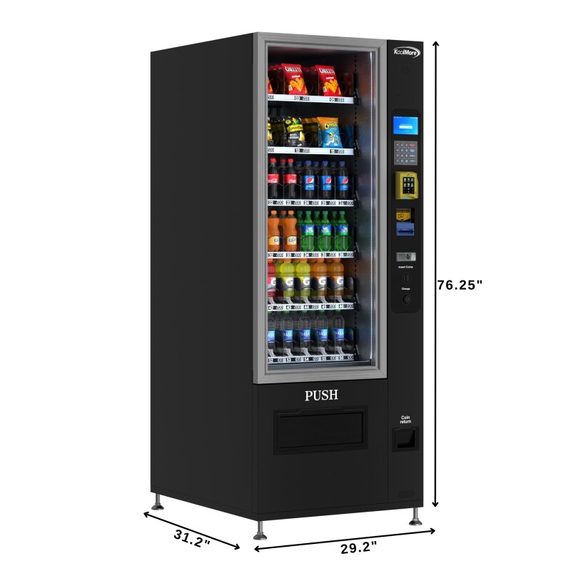 Refrigerated Snack and Drink Vending Machine with 36 Slots Featuring a Credit Card Reader and Coin/Bill Acceptor in Black KMVMR30BCR