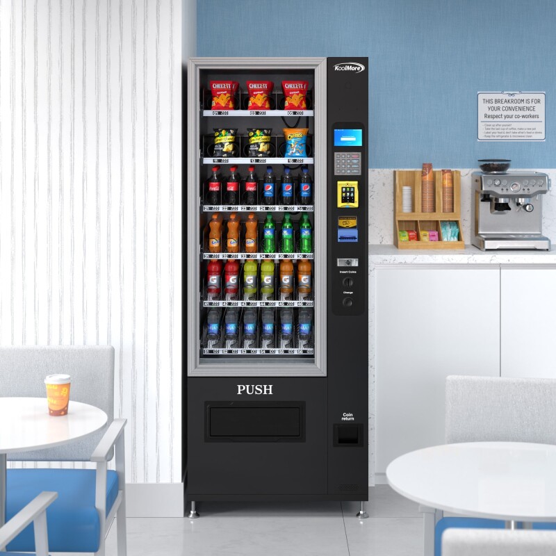 Refrigerated Snack and Drink Vending Machine with 36 Slots Featuring a Credit Card Reader and Coin/Bill Acceptor in Black KMVMR30BCR