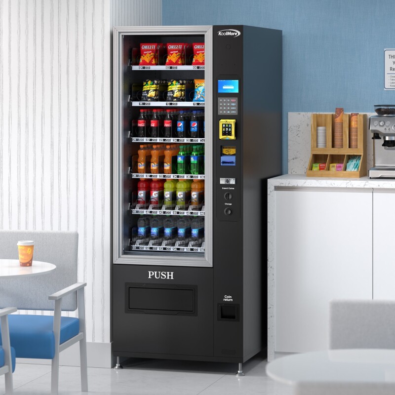 Refrigerated Snack and Drink Vending Machine with 36 Slots Featuring a Credit Card Reader and Coin/Bill Acceptor in Black KMVMR30BCR