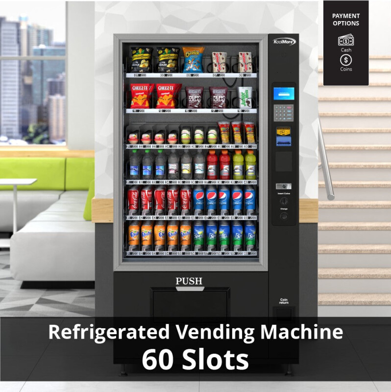 Refrigerated Snack and Drink Vending Machine with 60 Slots and Coin/Bill Acceptor in Black KMVMR40BC