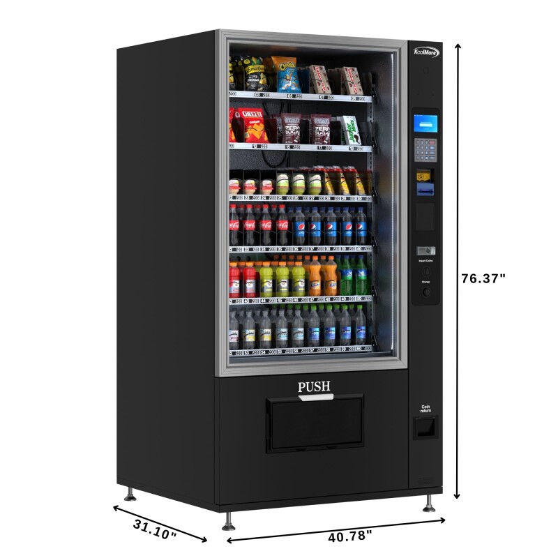 Refrigerated Snack and Drink Vending Machine with 60 Slots and Coin/Bill Acceptor in Black KMVMR40BC