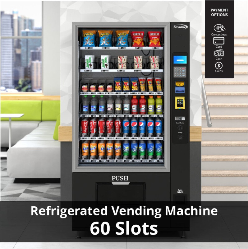 Refrigerated Snack and Drink Vending Machine with 60 Slots, Credit Card Reader and Coin/Bill Acceptor in Black KMVMR40BCR