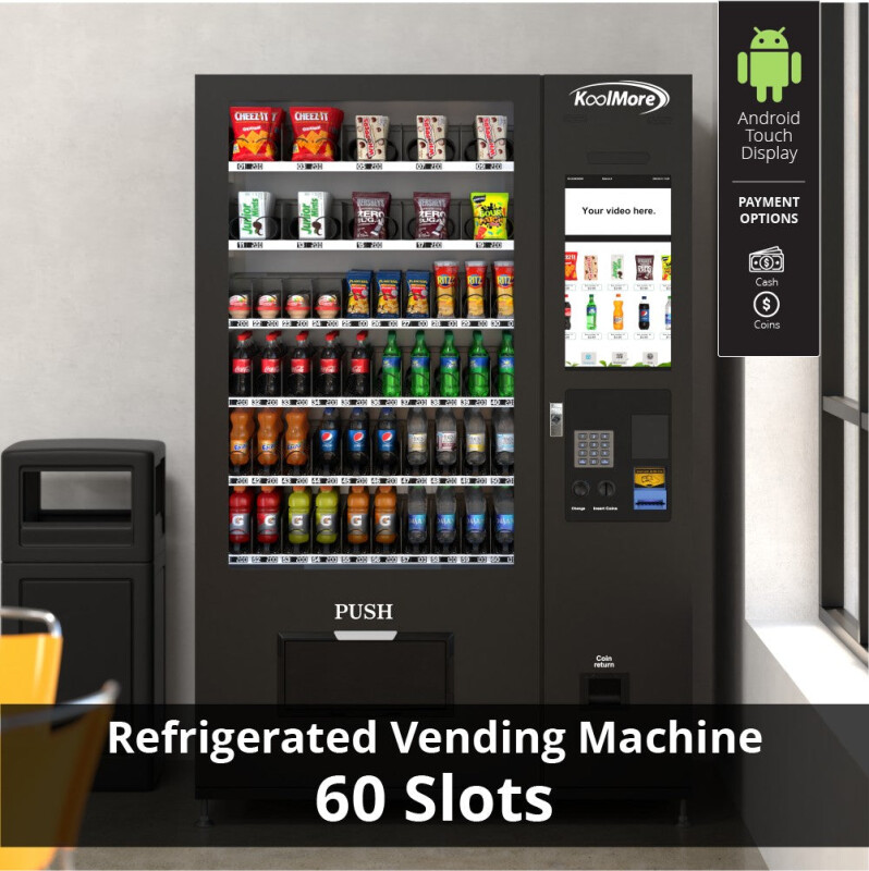 Refrigerated Snack and Drink Vending Machine with 60 Slots and 22 Inch Touch Screen with Bill and Coin Acceptor in Black KMVMRT50BC