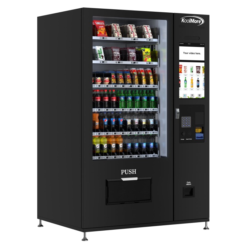 Refrigerated Snack and Drink Vending Machine with 60 Slots and 22 Inch Touch Screen with Bill and Coin Acceptor in Black KMVMRT50BC