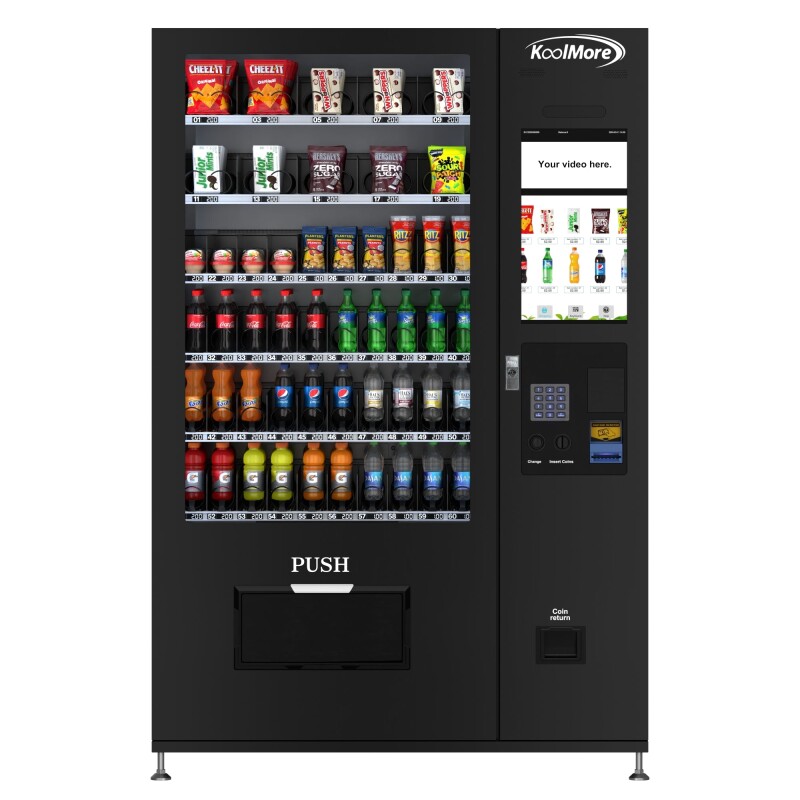 Refrigerated Snack and Drink Vending Machine with 60 Slots and 22 Inch Touch Screen with Bill and Coin Acceptor in Black KMVMRT50BC