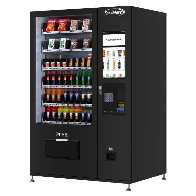 Refrigerated Snack and Drink Vending Machine with 60 Slots and 22 Inch Touch Screen with Bill and Coin Acceptor in Black KMVMRT50BC