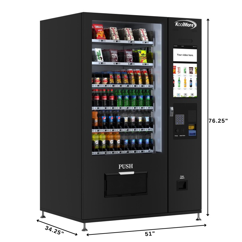 Refrigerated Snack and Drink Vending Machine with 60 Slots and 22 Inch Touch Screen with Bill and Coin Acceptor in Black KMVMRT50BC