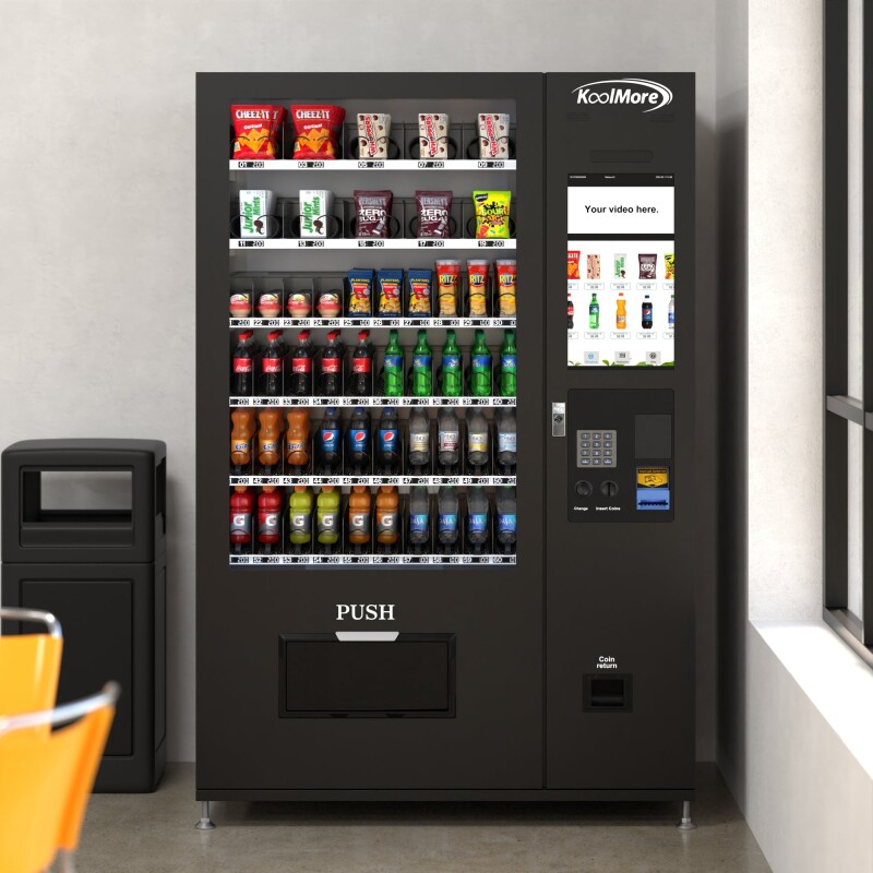 Refrigerated Snack and Drink Vending Machine with 60 Slots and 22 Inch Touch Screen with Bill and Coin Acceptor in Black KMVMRT50BC