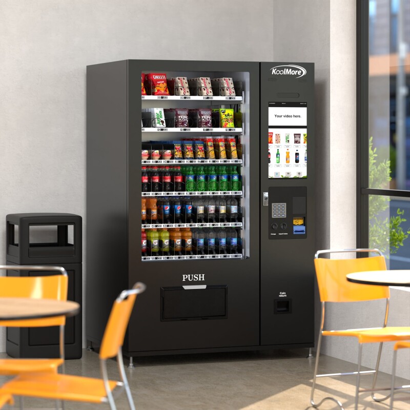 Refrigerated Snack and Drink Vending Machine with 60 Slots and 22 Inch Touch Screen with Bill and Coin Acceptor in Black KMVMRT50BC