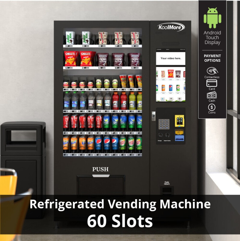 Refrigerated Snack and Drink Vending Machine with 60 Slots and 22 Inch Touch Screen with CC Reader and Coin/Bill Acceptor in Black KMVMRT50BCR