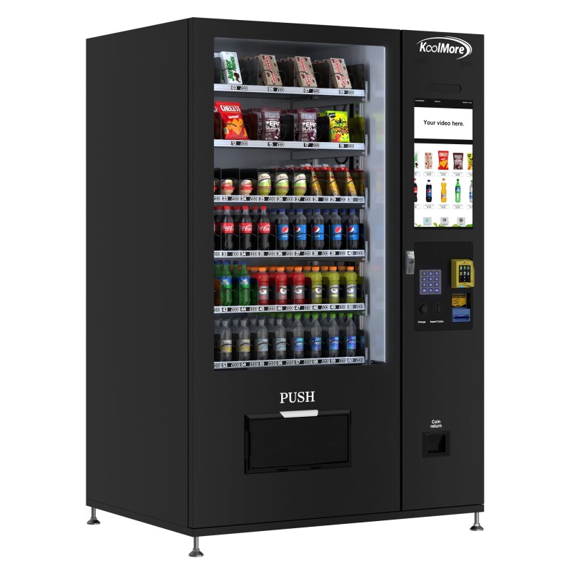 Refrigerated Snack and Drink Vending Machine with 60 Slots and 22 Inch Touch Screen with CC Reader and Coin/Bill Acceptor in Black KMVMRT50BCR