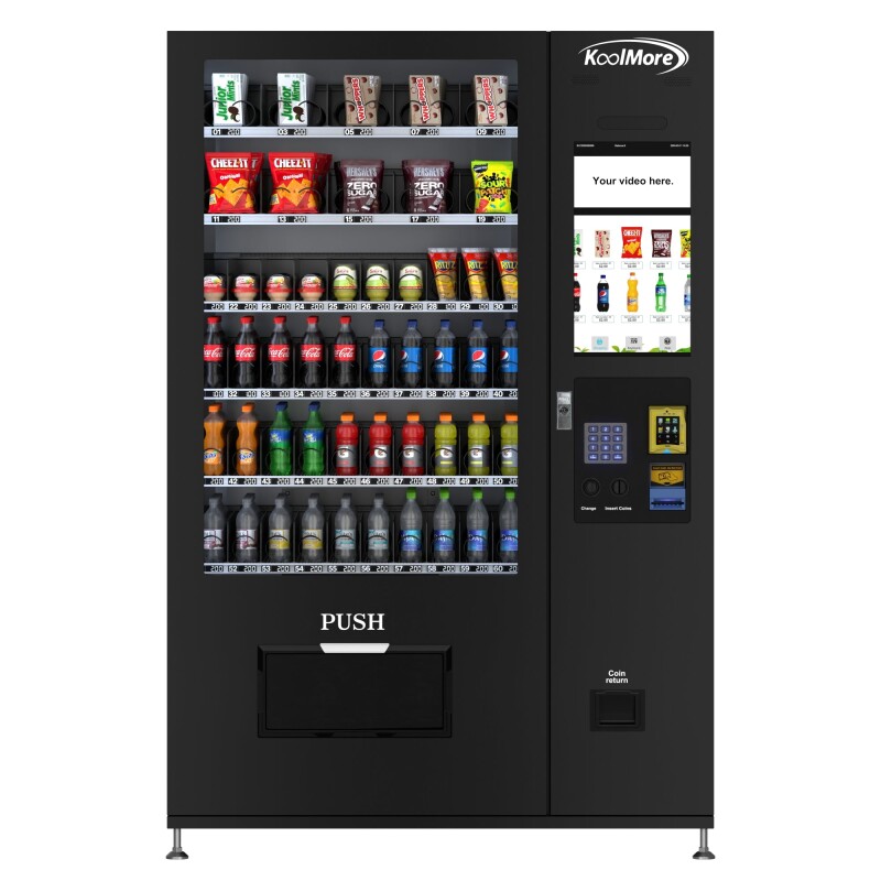 Refrigerated Snack and Drink Vending Machine with 60 Slots and 22 Inch Touch Screen with CC Reader and Coin/Bill Acceptor in Black KMVMRT50BCR
