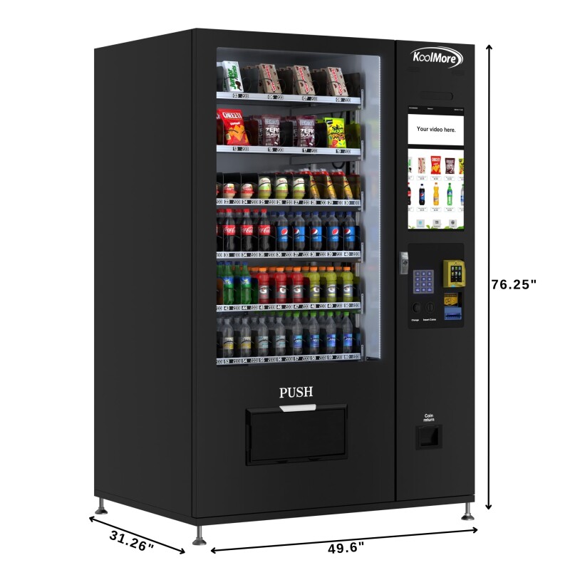 Refrigerated Snack and Drink Vending Machine with 60 Slots and 22 Inch Touch Screen with CC Reader and Coin/Bill Acceptor in Black KMVMRT50BCR