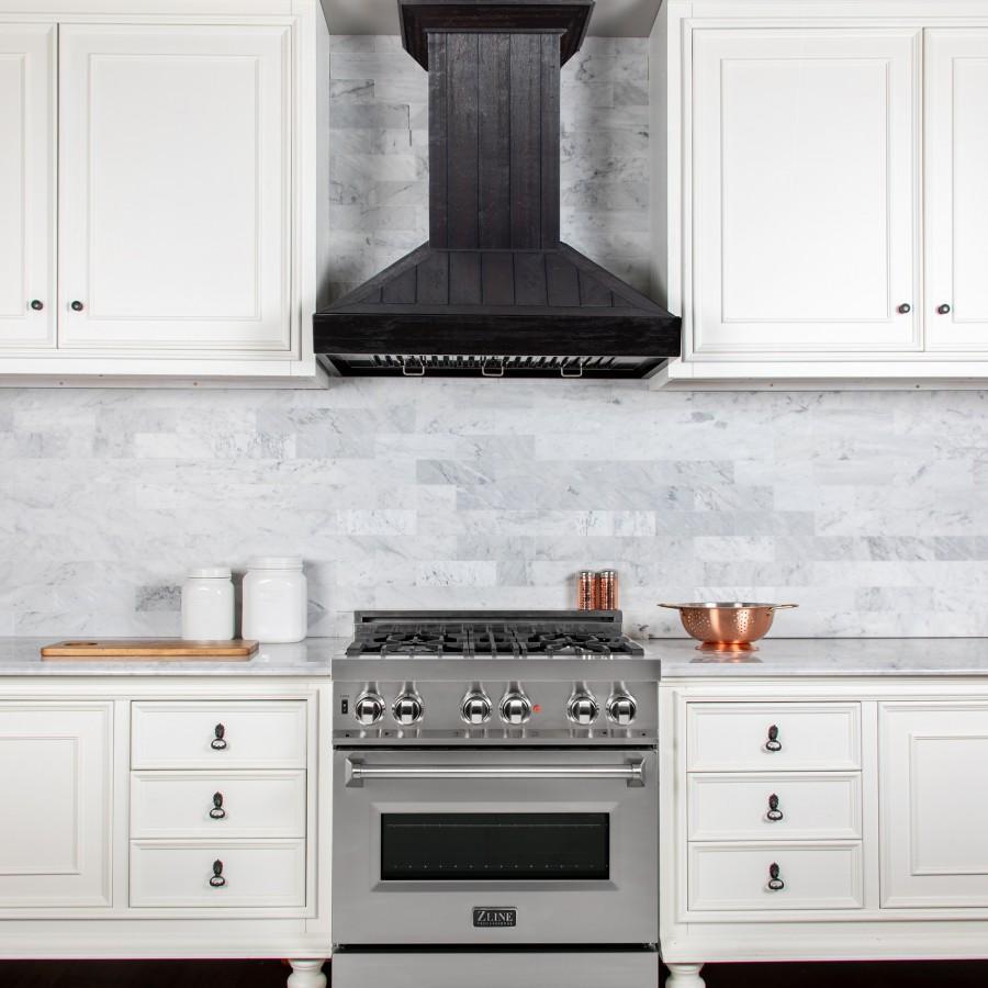 36 In. Wooden Convertible Vent Wall Mount Range Hood In Rustic Dark Finish KPDD36