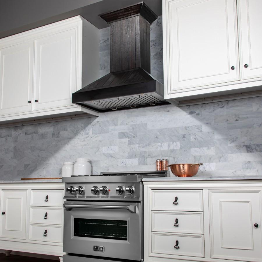 36 In. Wooden Convertible Vent Wall Mount Range Hood In Rustic Dark Finish KPDD36