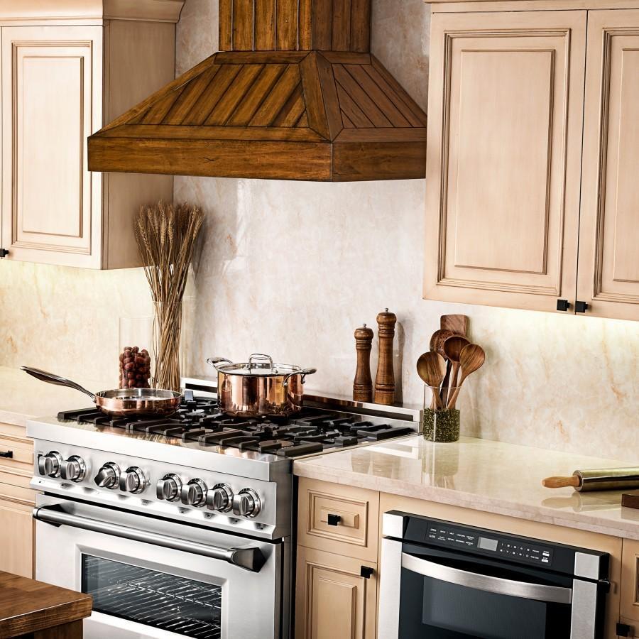 36" Wooden Convertible Vent Wall Mount Range Hood  - Includes Motor - 36 Inch KPLL36