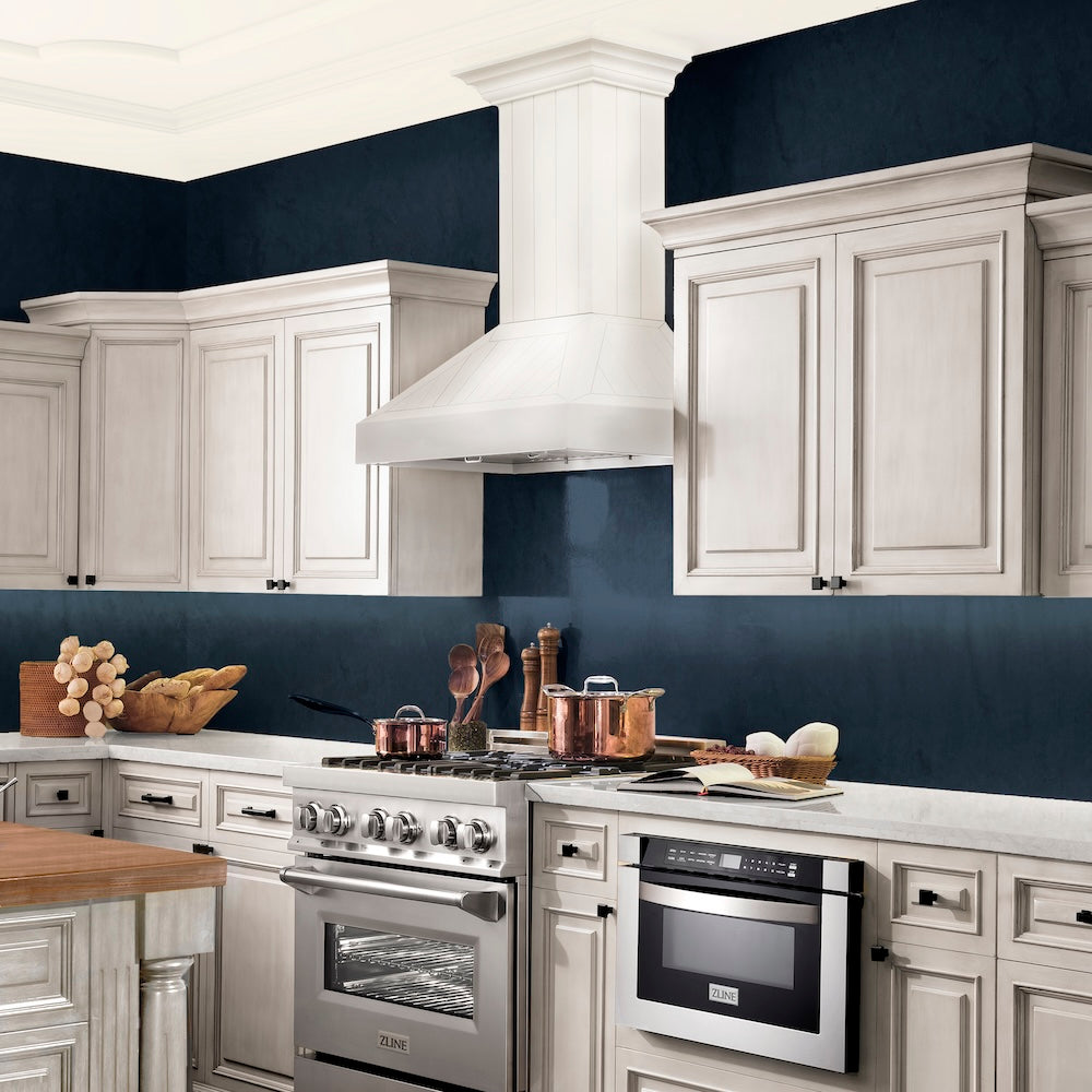 30" Ducted Vent Wooden Wall Mount Range Hood in Cottage White KPTT30