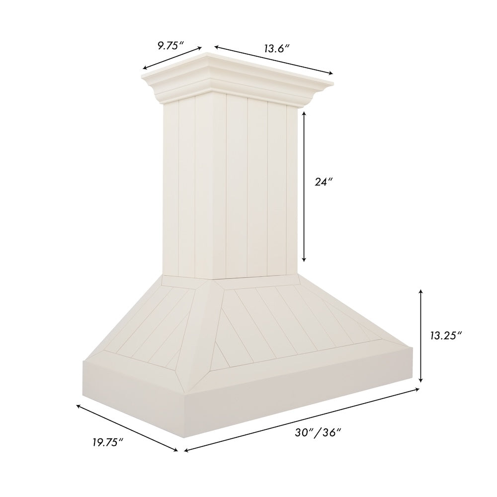 30" Ducted Vent Wooden Wall Mount Range Hood in Cottage White KPTT30