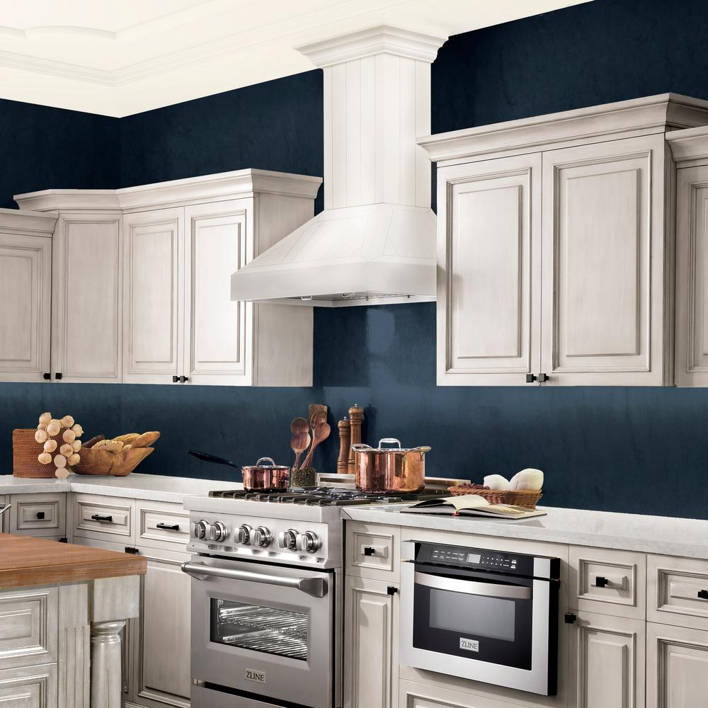 36"Ducted Vent Wooden Convertible Vent Wall Mount Range Hood in Cottage White KPTT36