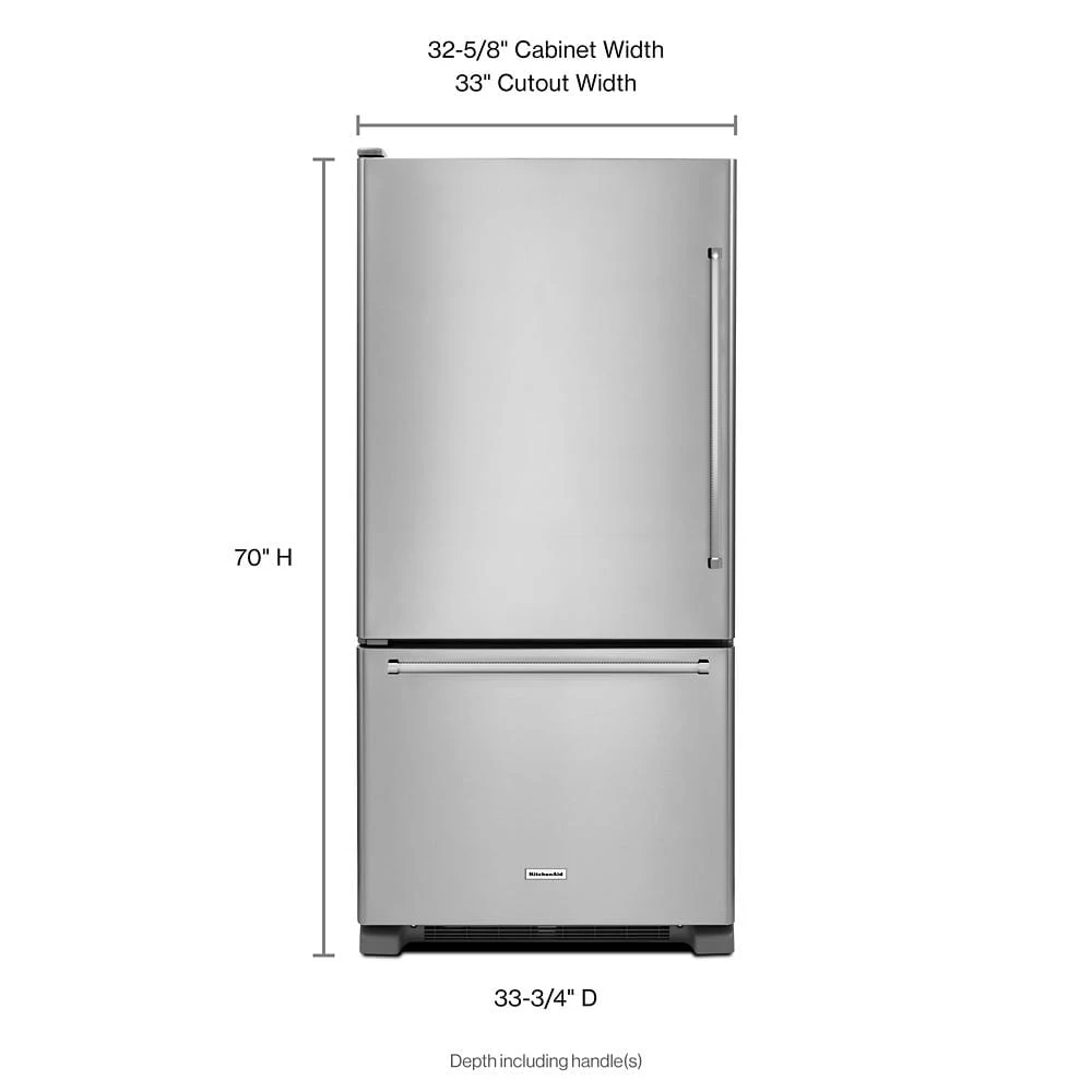 22 cu. ft. 33-Inch Width Full Depth Non Dispense Bottom Mount Refrigerator KRBL102ESS