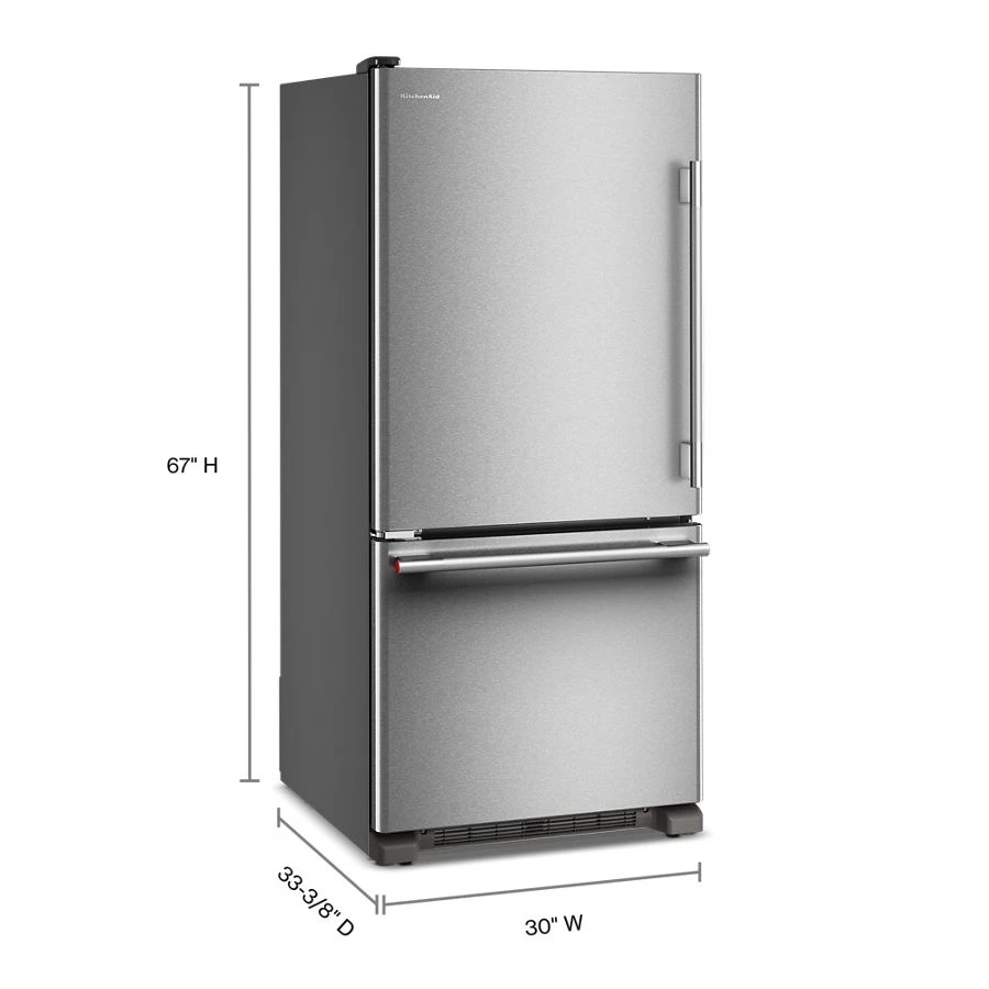 19 Cu. Ft. 30-Inch Standard-Depth Bottom Mount Refrigerator with Left Door Swing KRBL130SPS