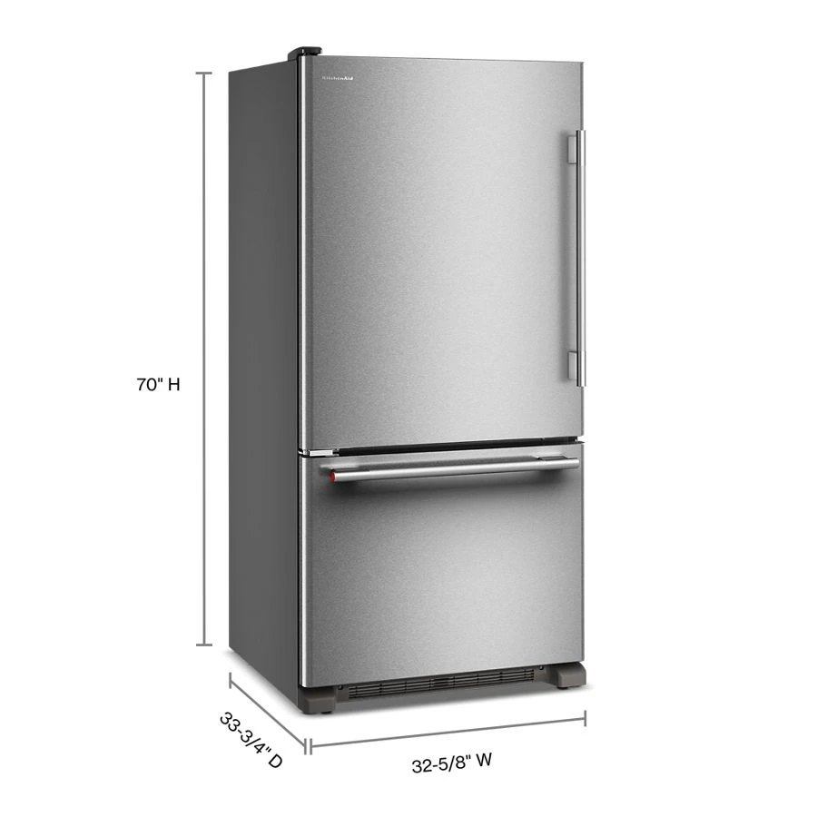 22 Cu. Ft. 33-Inch Standard-Depth Bottom Mount Refrigerator with Left Door Swing KRBL133SPS