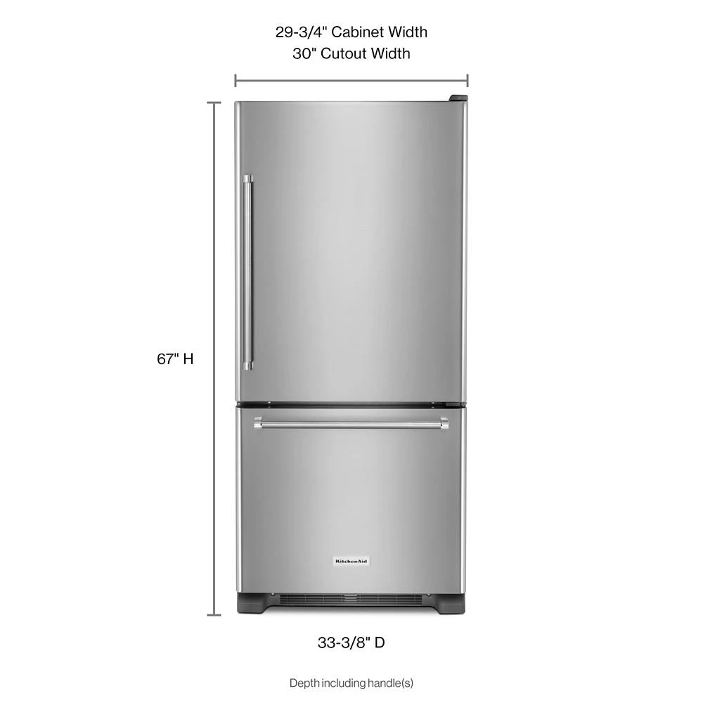 19 cu. ft. 30-Inch Width Full Depth Non Dispense Bottom Mount Refrigerator KRBR109ESS