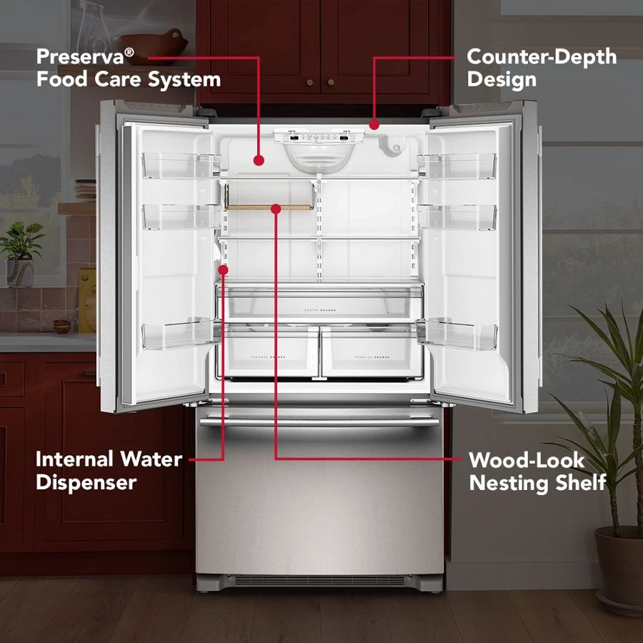 20 Cu. Ft. 36-Inch Counter-Depth French Door Refrigerator with Internal Water Dispenser KRFC136SPS