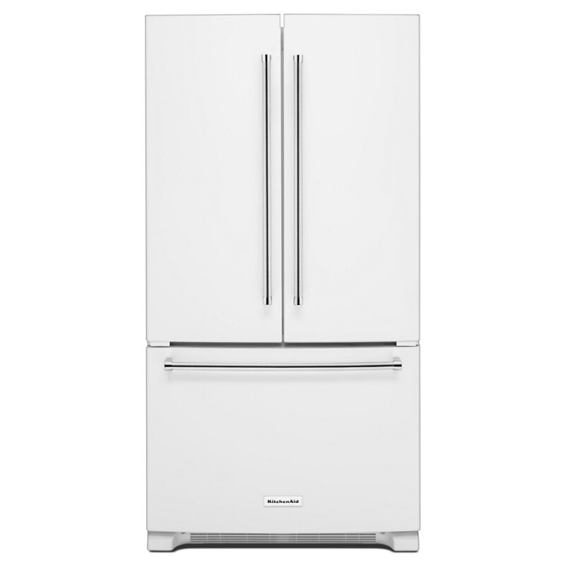 KitchenAid 20 cu. ft. 36-Inch Width Counter-Depth French Door Refrigerator with Interior Dispense White KRFC300EWH Picture 1