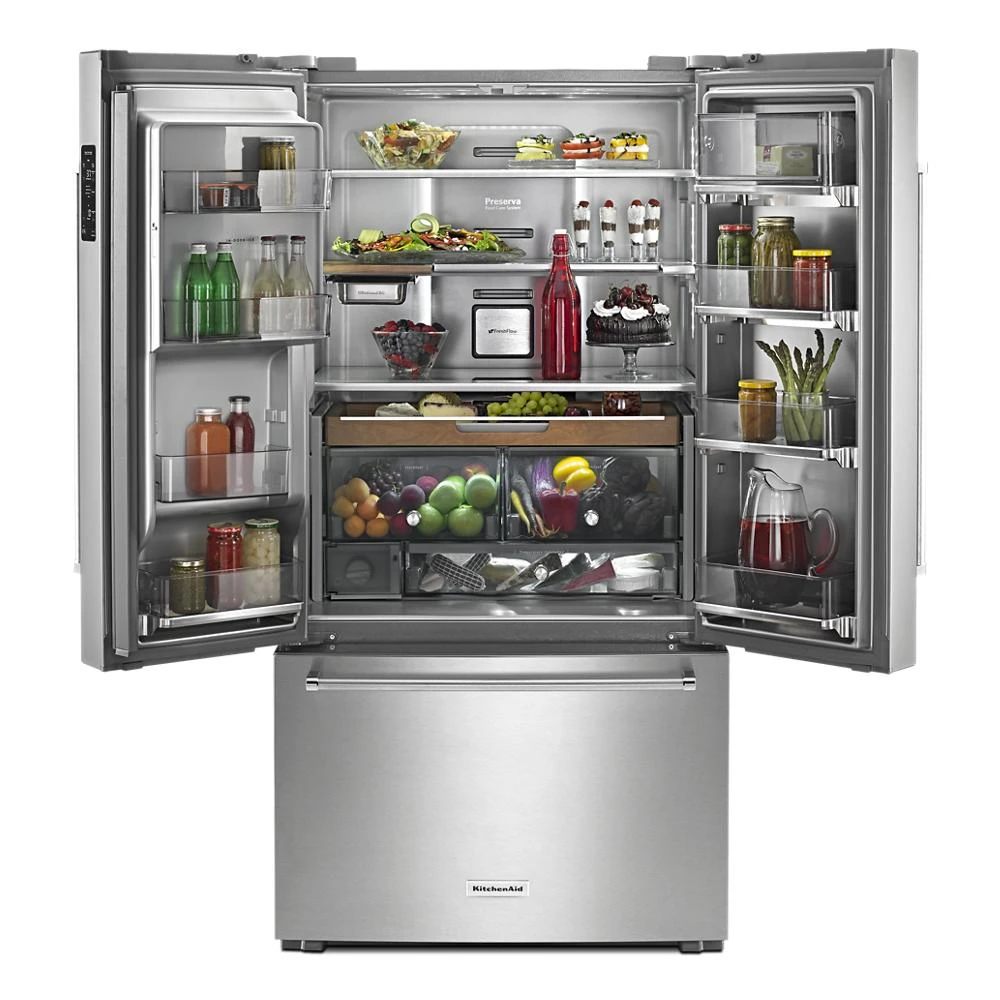 23.8 cu. ft. Counter-Depth French Door Platinum Interior Refrigerator with PrintShield™ Finish KRFC704FPS