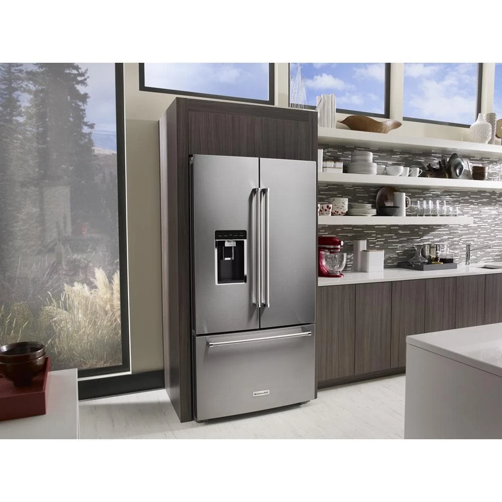 23.8 cu. ft. Counter-Depth French Door Platinum Interior Refrigerator with PrintShield™ Finish KRFC704FPS