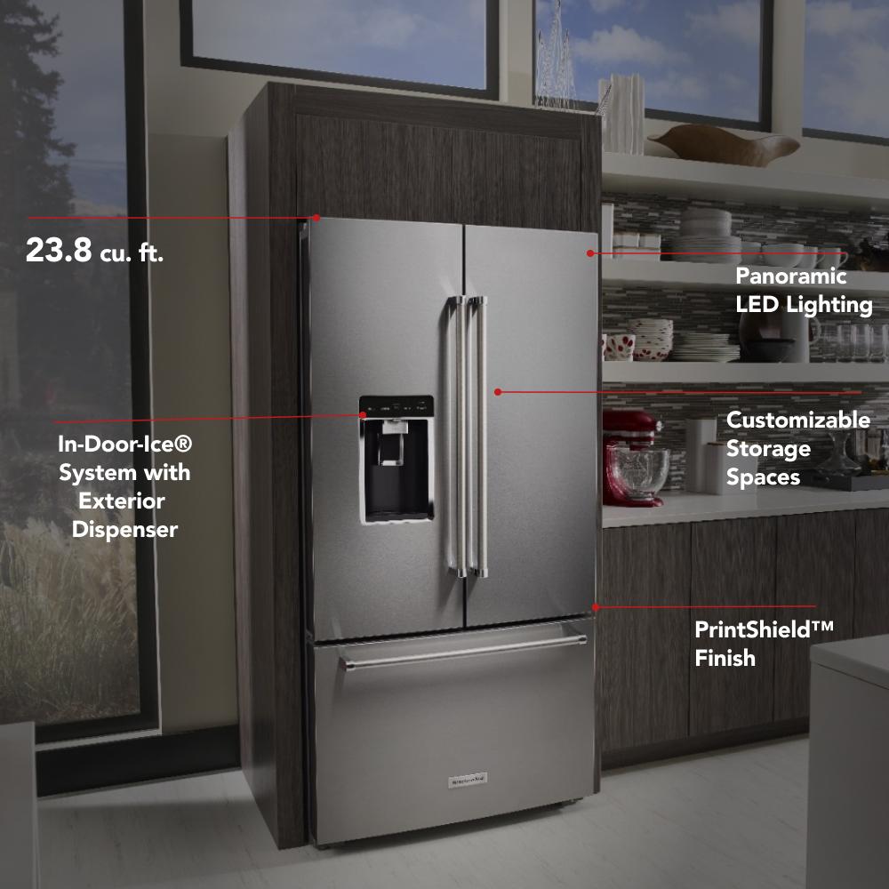 23.8 cu. ft. Counter-Depth French Door Platinum Interior Refrigerator with PrintShield™ Finish KRFC704FPS