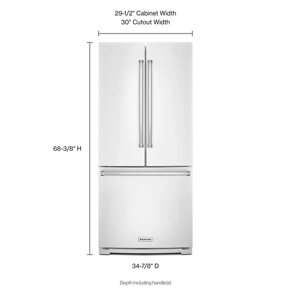 20 cu. Ft. 30-Inch Width Standard Depth French Door Refrigerator with Interior Dispense KRFF300EWH