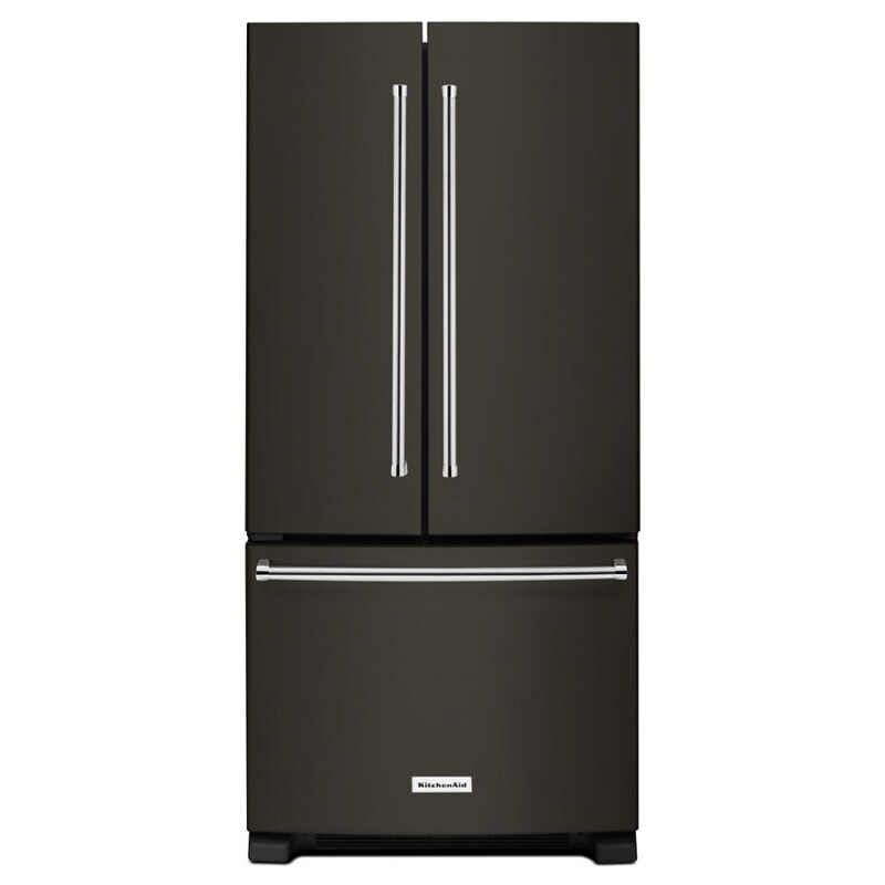 KitchenAid 22 cu. Ft. 33-Inch Width Standard Depth French Door Refrigerator with Interior Dispense and PrintShield Finish Black Stainless Steel with PrintShield™ Finish KRFF302EBS Picture 1
