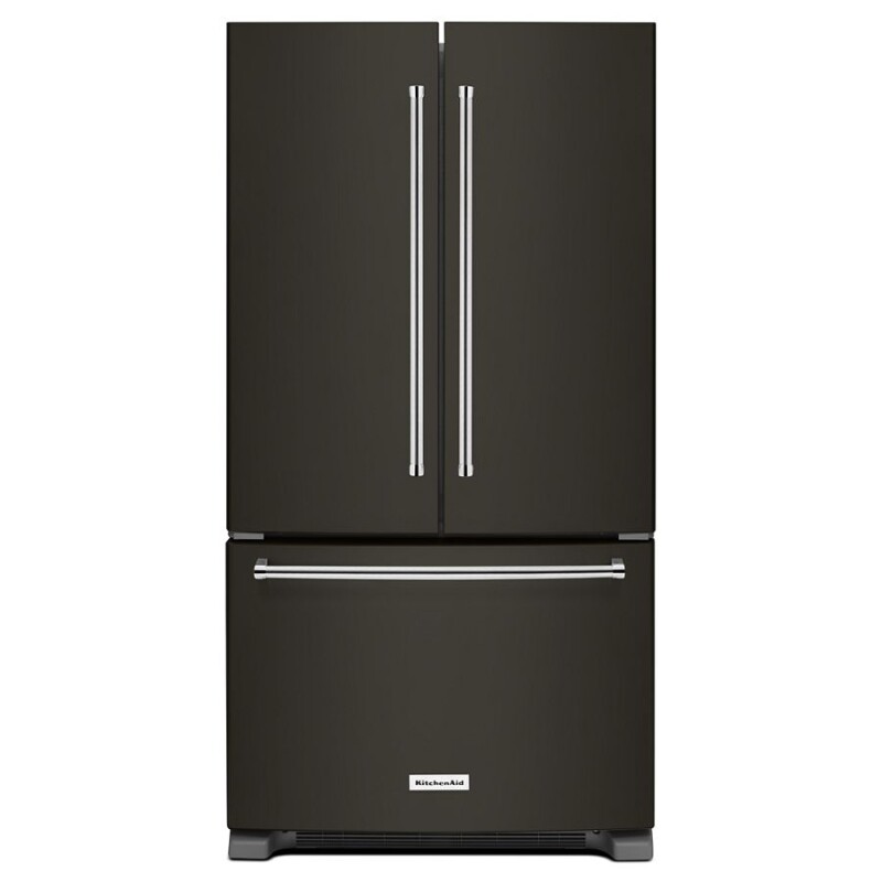 KitchenAid 25 Cu. Ft. 36-Width Standard Depth French Door Refrigerator with Interior Dispense and PrintShield Finish Black Stainless Steel with PrintShield™ Finish KRFF305EBS Picture 1