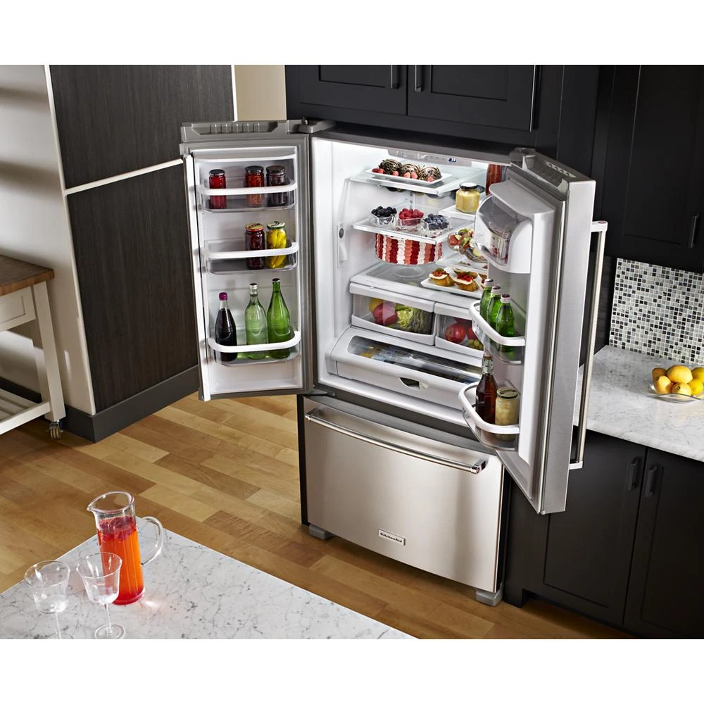 25 Cu. Ft. 36-Width Standard Depth French Door Refrigerator with Interior Dispense KRFF305ESS