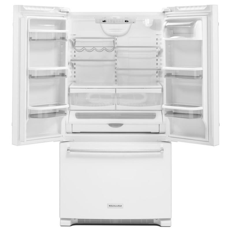 KitchenAid 25 Cu. Ft. 36-Width Standard Depth French Door Refrigerator with Interior Dispense White KRFF305EWH Picture 1