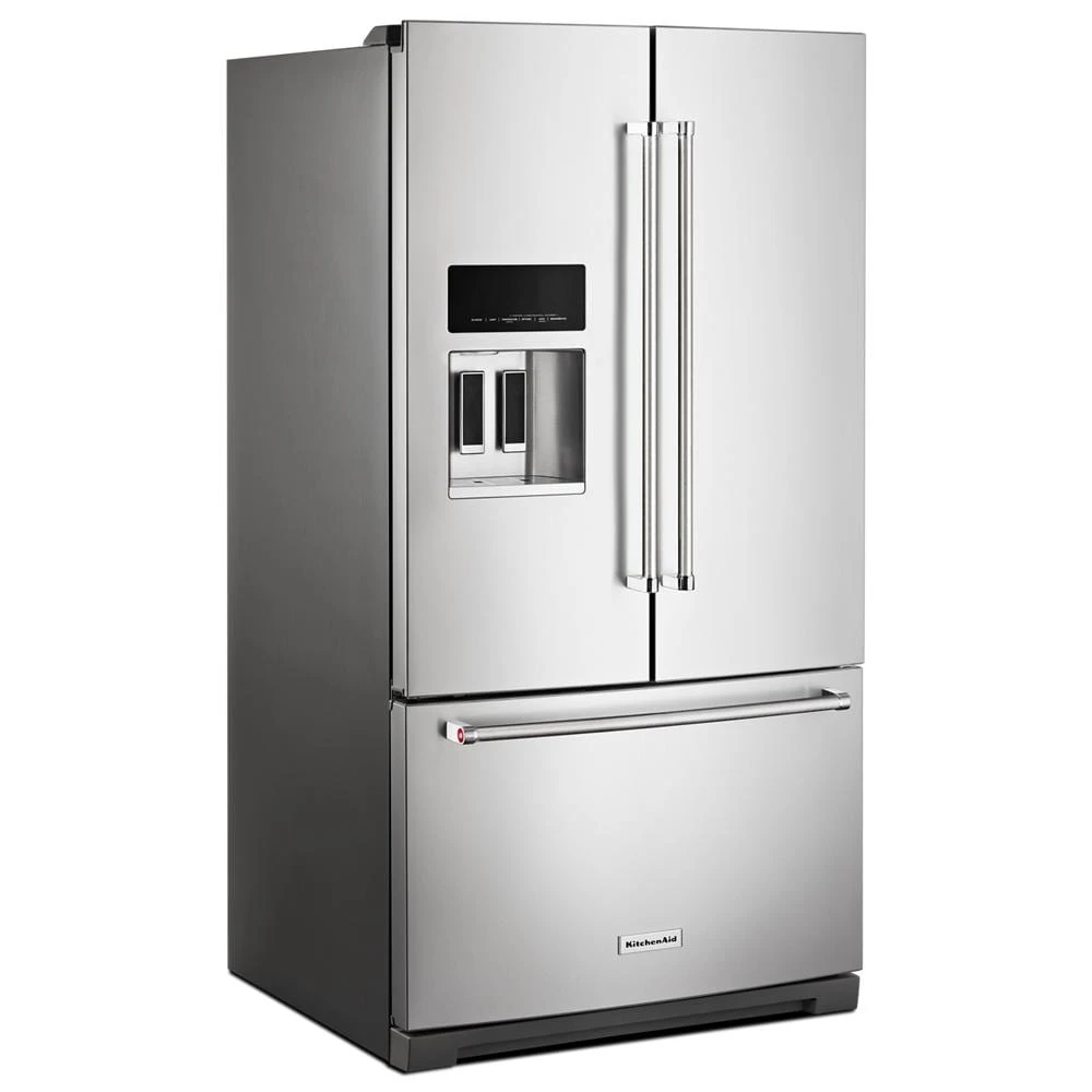 26.8 cu. ft. 36-Inch Width Standard Depth French Door Refrigerator with Exterior Ice and Water and PrintShield™ finish KRFF507HPS