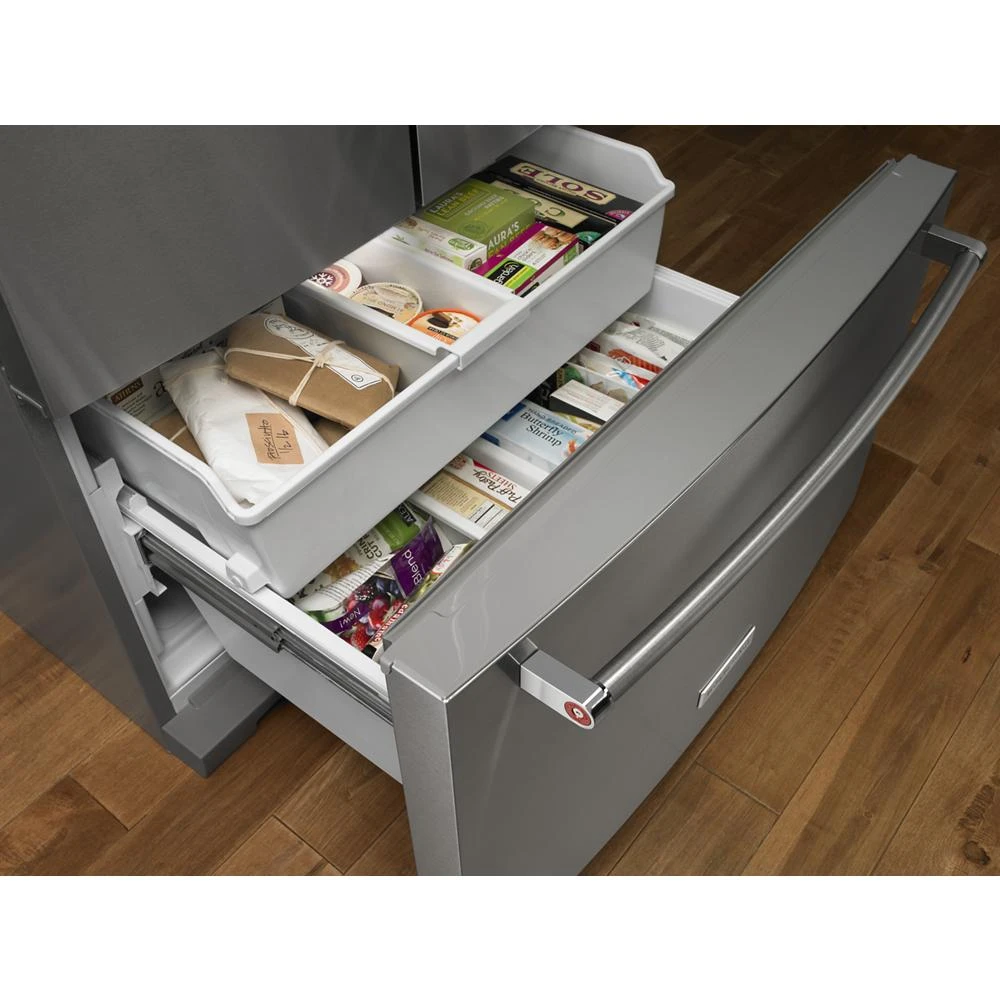 26.8 cu. ft. 36-Inch Width Standard Depth French Door Refrigerator with Exterior Ice and Water and PrintShield™ finish KRFF507HPS