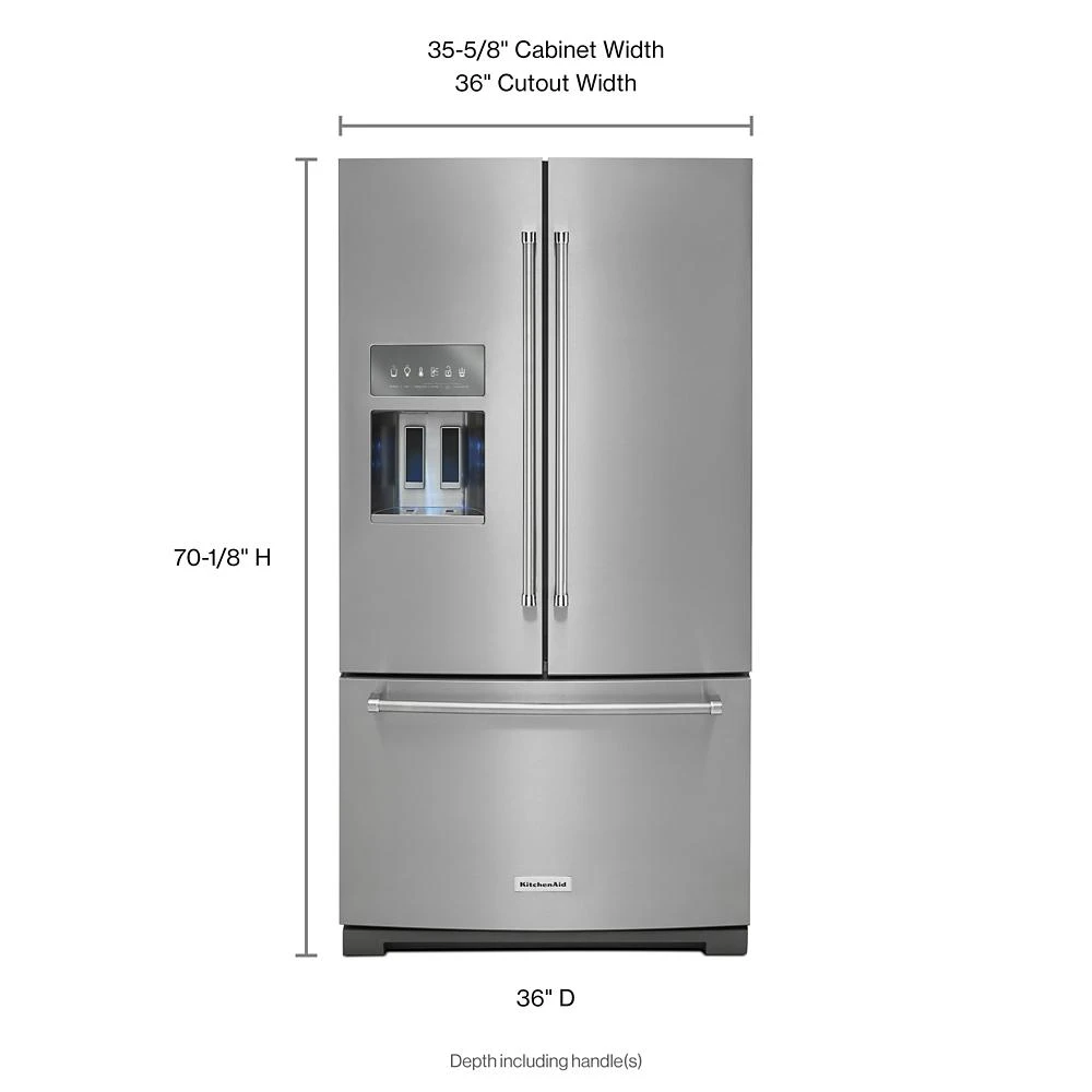 26.8 cu. ft. 36-Inch Width Standard Depth French Door Refrigerator with Exterior Ice and Water and PrintShield™ finish KRFF507HPS