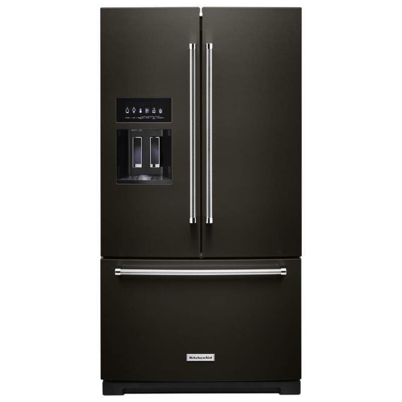KitchenAid 26.8 Cu. Ft. Standard-Depth French Door Refrigerator with Exterior Ice and Water Dispenser Black Stainless KRFF577KBS Picture 1