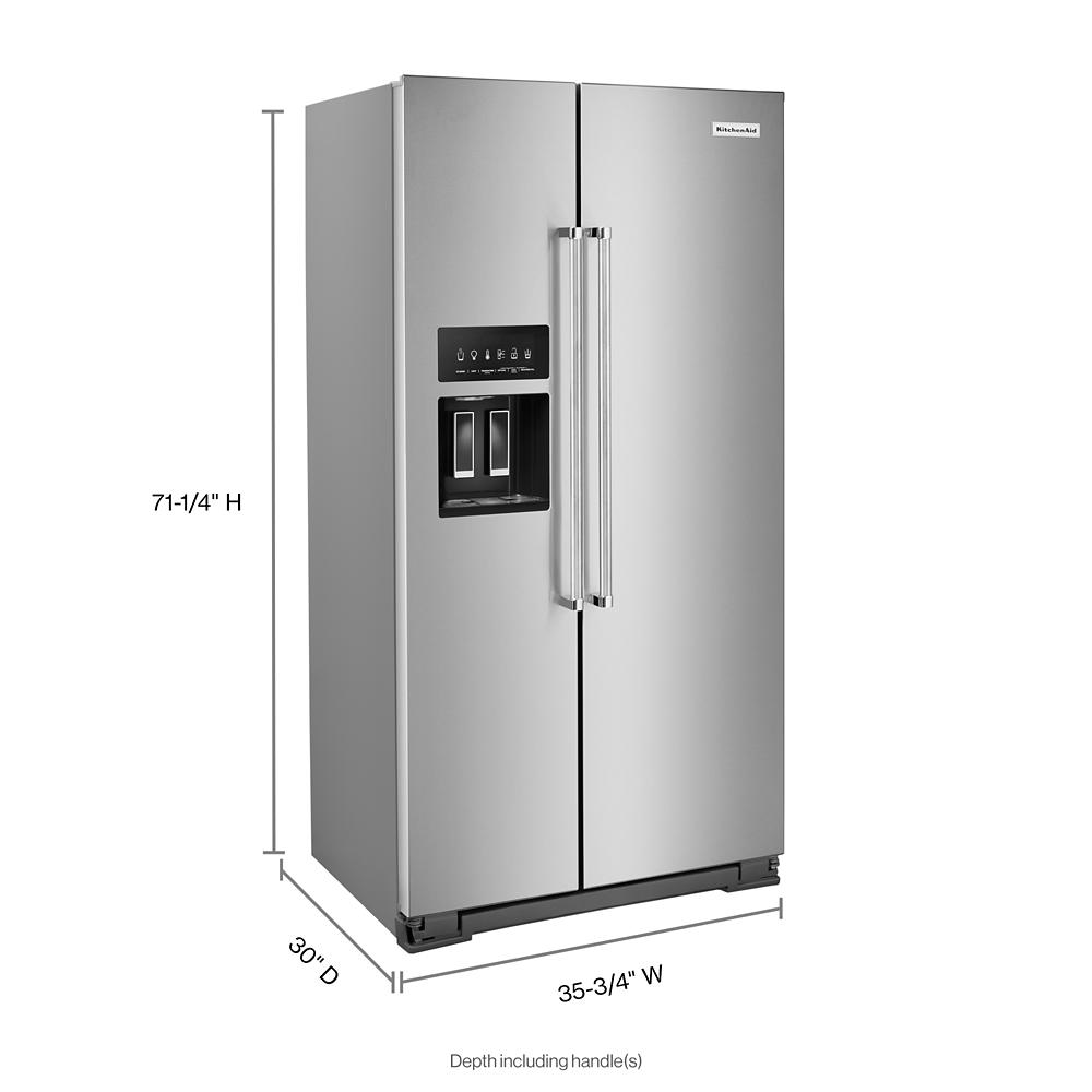 KitchenAid 22.6 cu ft. Side-by-Side Refrigerator with Exterior Ice and Water and PrintShield™ finish Stainless Steel with PrintShield™ Finish KRSC703HPS Picture 1