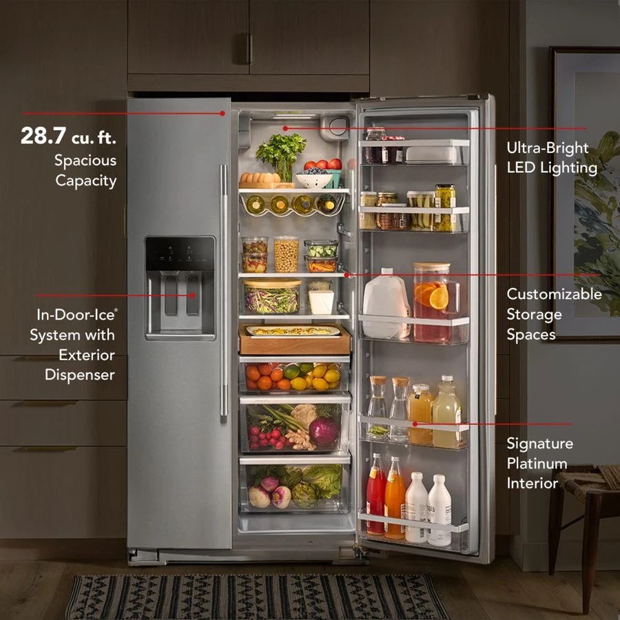 28.7 Cu. Ft. Side-by-Side Refrigerator with Exterior Ice and Water Dispenser and Removable Under-Shelf Wine Rack KRSF336RPS